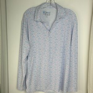 IBKUL Blue Pink White Geometric Long Sleeve Polo UPF50+ Quick Dry Golf Men Large